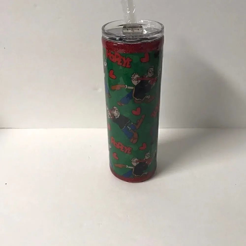 Handmade Popeye and Olive Oyl stainless steel tumbler